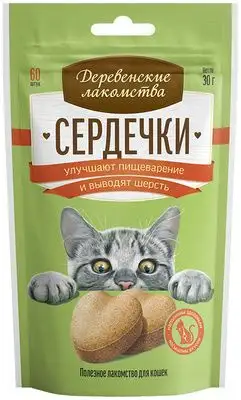 Купить Деревенские лакомства для кошек сердечки для улучшения пищеварения и вывода шерсти