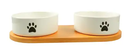 Купить mr.kranch миски керамические двойные на бамбуковой подставке для собак и кошек, белые