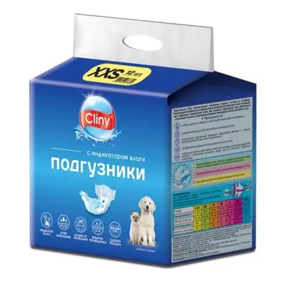 Купить cliny подгузники для кошек и собак 1-2,5 кг xxs