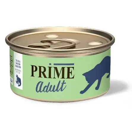 Купить prime консервы для кошек, тунец с кальмаром в собственном соку