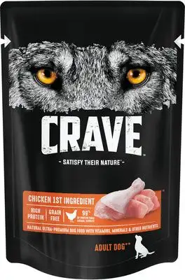 Купить crave полнорационный влажный корм для взрослых собак всех пород, с курицей (пауч)