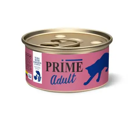 Купить prime консервы для кошек с тунцом, курицей и папайей в собственном соку