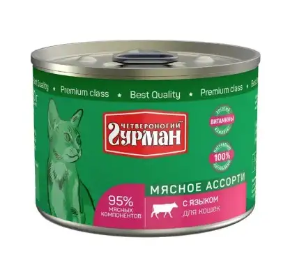Купить Четвероногий Гурман Мясное ассорти консервы для кошек с языком