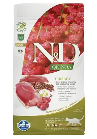 Купить farmina n&d quinoa cat grain free urinary duck сухой беззерновой корм для взрослых кошек для профилактики МКБ с уткой и киноа
