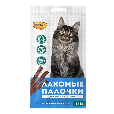 Купить Мнямс Лакомство лакомые палочки для кошек с форелью и лососем