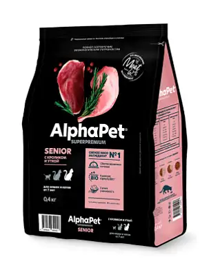AlphaPet Superpremium Сухой корм для пожилых кошек от 7 лет с кроликом и уткой