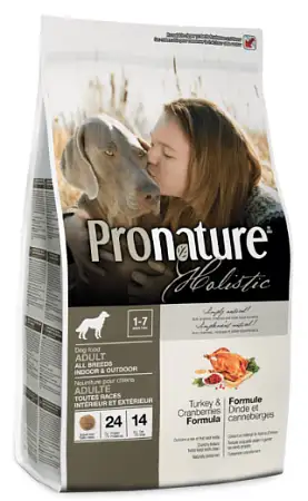 Купить pronature holistic сухой корм для взрослых собак всех пород с индейкой и клюквой