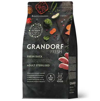 Grandorf FRESH сухой беззерновой корм для стерилизованных кошек с живыми пробиотиками, утка и батат