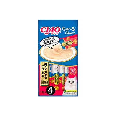 Inaba Ciao Churu лакомство-пюре для взрослых кошек с тунцом Магуро и морским гребешком