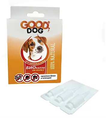 Good Dog Антипаразитарные БИО капли для щенков и собак от блох и клещей