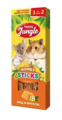 Happy Jungle лакомство для мелких грызунов, палочки, мед и фрукты