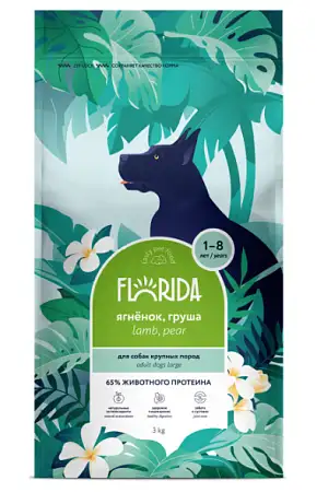 Купить florida сухой корм для взрослых собак крупных пород с ягненком и грушей