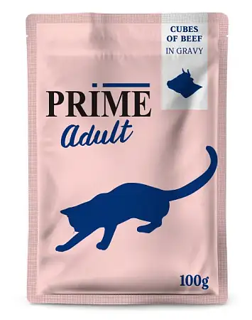 Купить prime влажный корм для взрослых кошек с говядиной кусочки в бульоне (пауч)