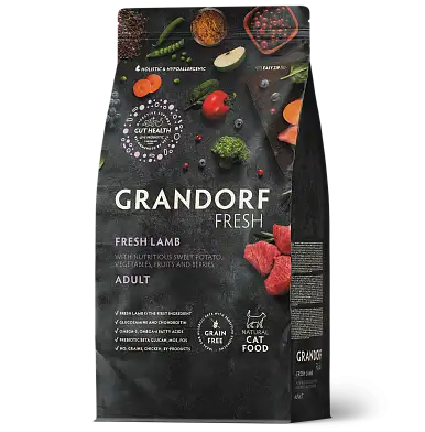 Grandorf FRESH сухой беззерновой корм для взрослых кошек с живыми пробиотиками, ягненок и батат