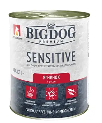 Зоогурман консервы для собак "Big dog Premium Sensitive" с чувствительным пищеварением с ягненком и рисом