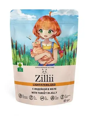 Zilli влажный корм для стерилизованных кошек с индейкой в желе (пауч)