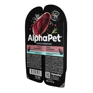 AlphaPet Superpremium влажный корм для кошек с чувствительным пищеварением утка и клюква в ламистерах