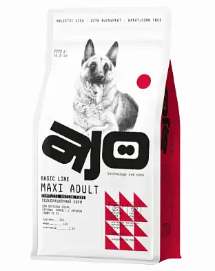 AJO Maxi Adult сухой корм для взрослых собак крупных пород с олениной, индейкой и гречкой