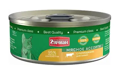 Четвероногий Гурман Мясное ассорти консервы для кошек с потрошками