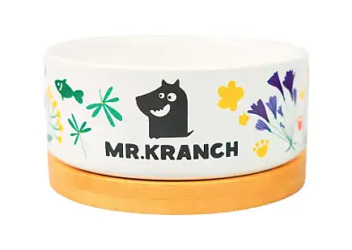 Mr.Kranch Bamboo Цветы Прованса миска керамическая на бамбуковой подставке для собак и кошек, васильковая