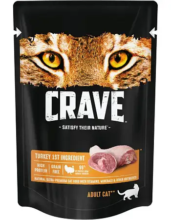 Купить crave влажный корм для взрослых кошек с индейкой в желе (пауч)