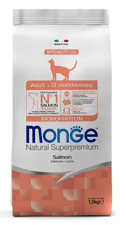 Купить monge cat speciality line monoprotein adult Сухой корм для взрослых кошек из лосося