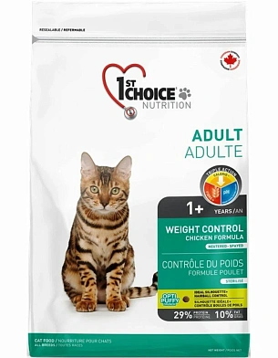 1st Choice Weight Control Сухой корм для взрослых кошек, склонных к набору веса (с курицей)