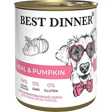Best Dinner Super Premium консервы для взрослых собак и щенков с телятиной и тыквой