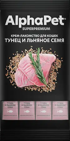 Купить alphapet superpremium Крем-лакомство для кошек тунец и льняное семя