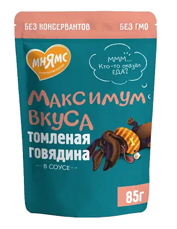 Купить Мнямс Максимум Вкуса влажный корм томленая говядина в соусе для собак (Пауч)