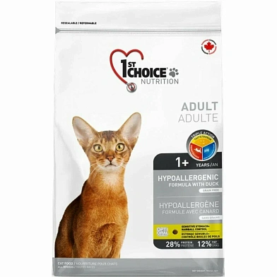 1st Choice Hypoallergenic Гипоаллергенный сухой корм для взрослых кошек (с уткой и картофелем)