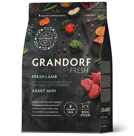 Купить grandorf fresh сухой беззерновой корм взрослых собак мелких пород с живыми пробиотиками, ягненок с бататом