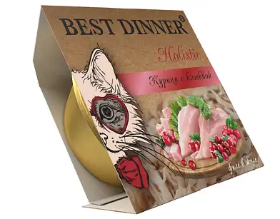 Best Dinner Holistic влажный корм для взрослых и стерилизованных кошек. Мясные волокна в желе «Курица с клюквой" (ламистер)